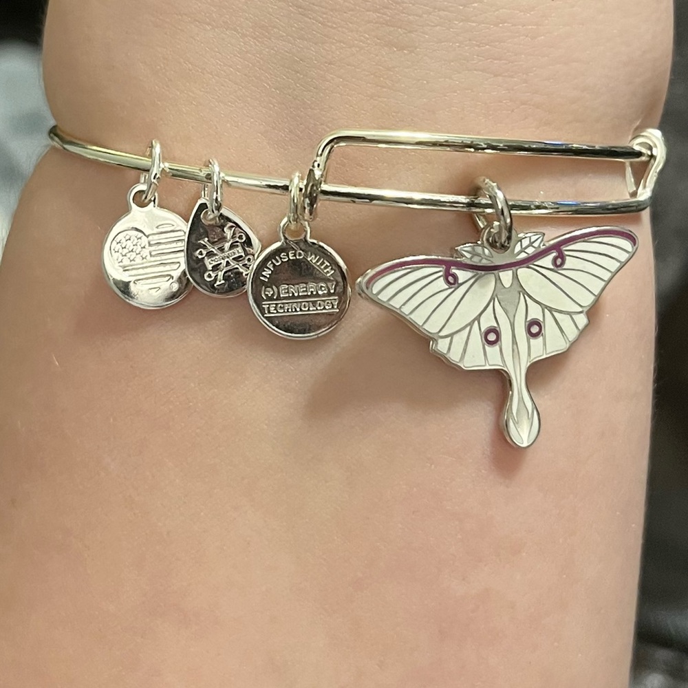 Alex and Ani Luna Silver Moth Bracelet Expandable Bangle